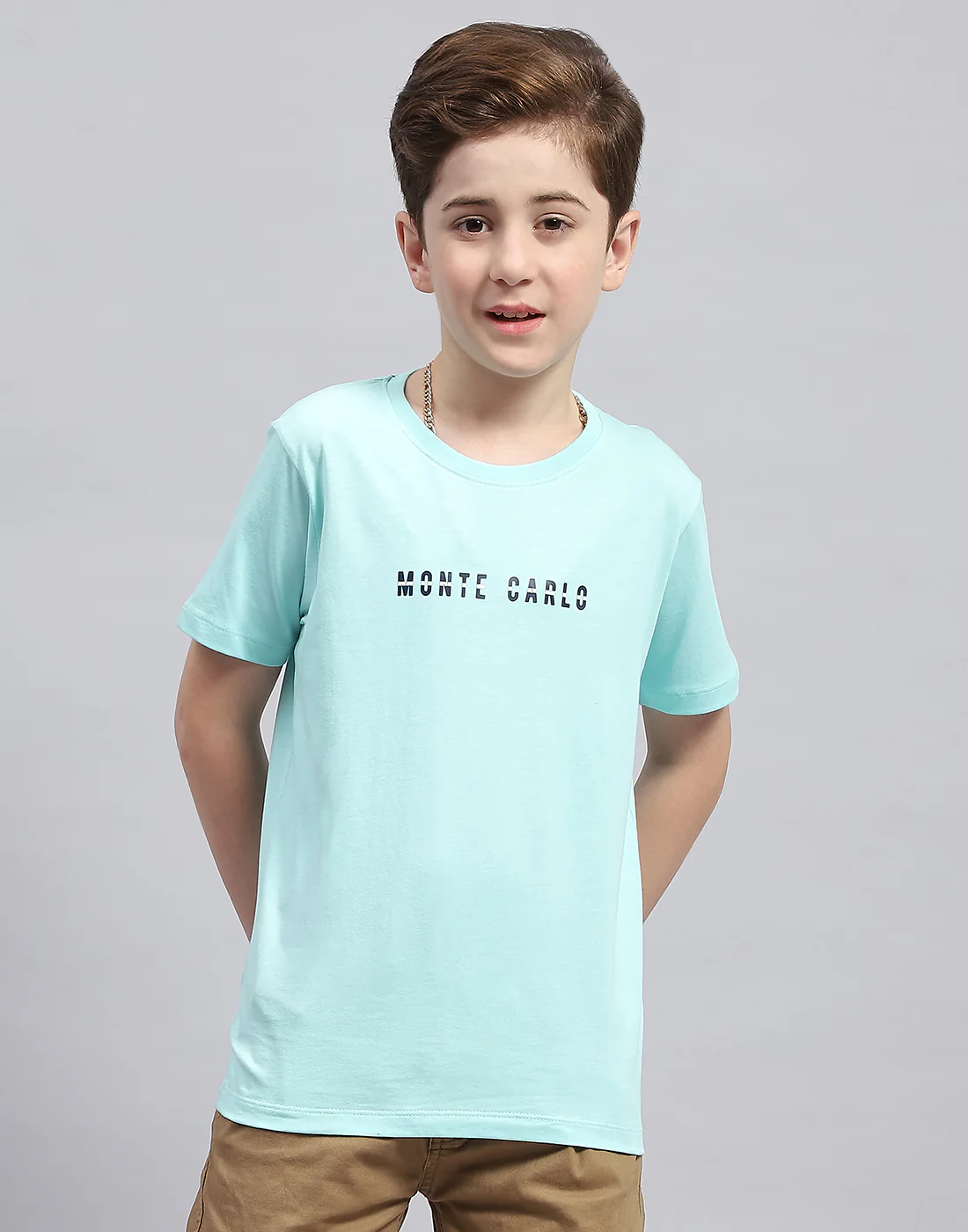 Boys Aqua Blue Printed Round Neck Half Sleeve T-Shirt - Image 2