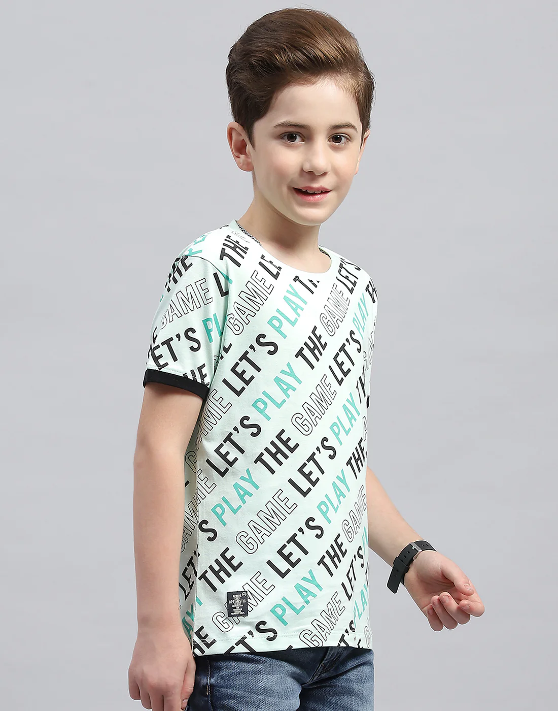 Boys Aqua Blue Printed Round Neck Half Sleeve T-Shirt - Image 4