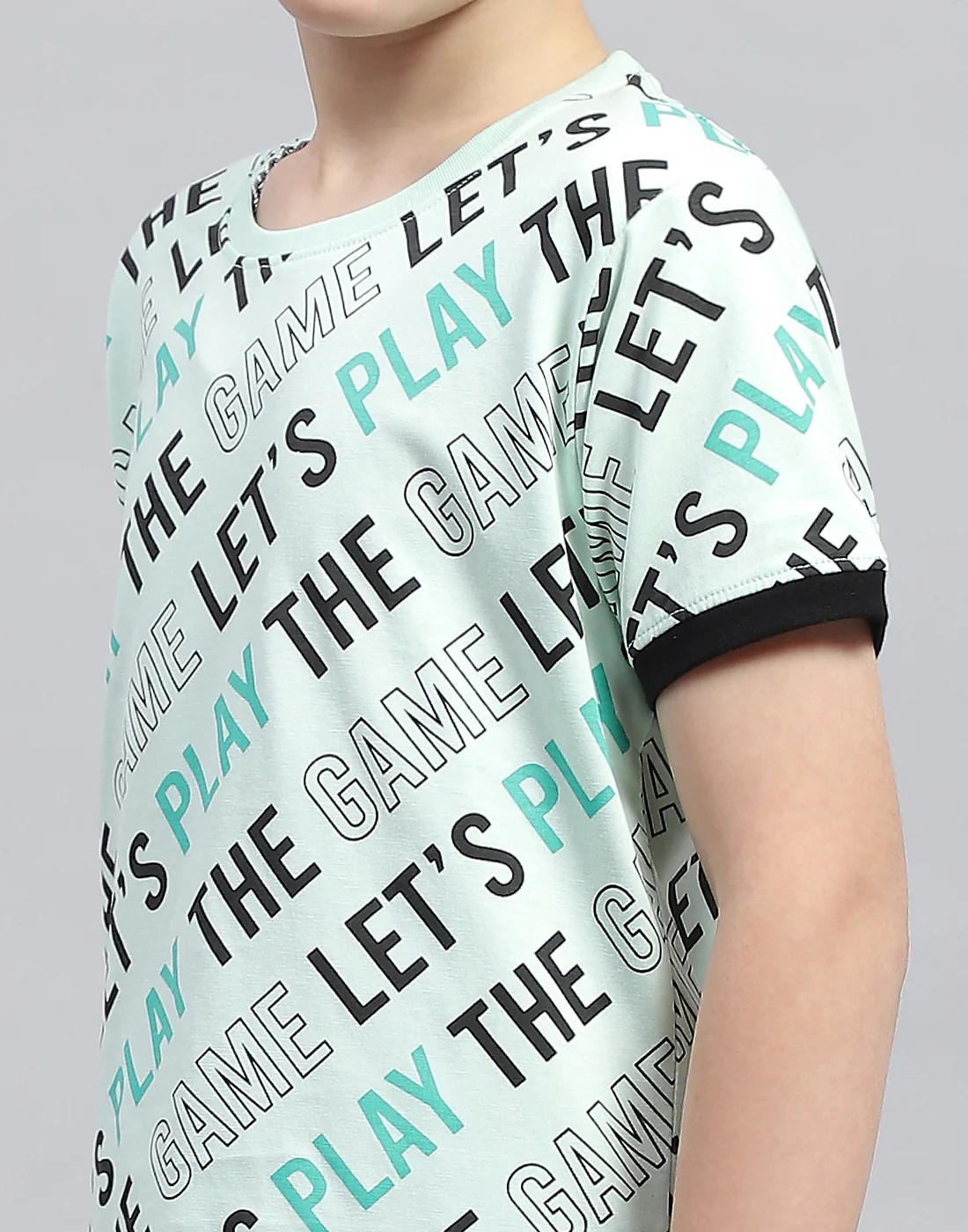 Boys Aqua Blue Printed Round Neck Half Sleeve T-Shirt - Image 6