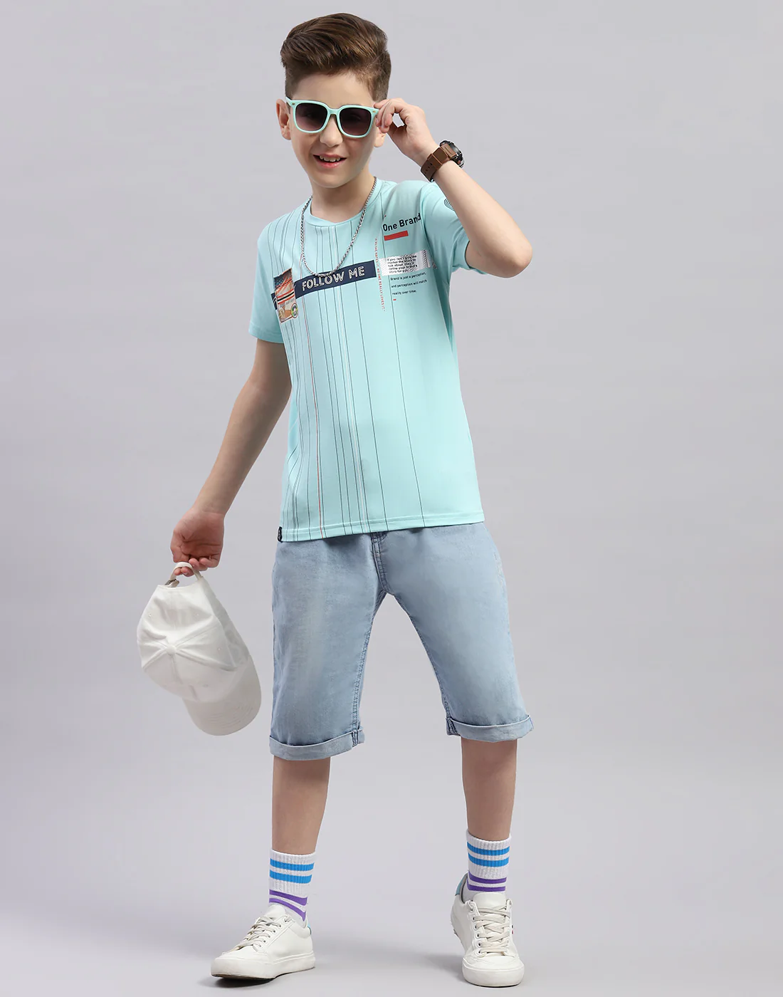 Boys Aqua Blue Printed Round Neck Half Sleeve T-Shirt - Image 2