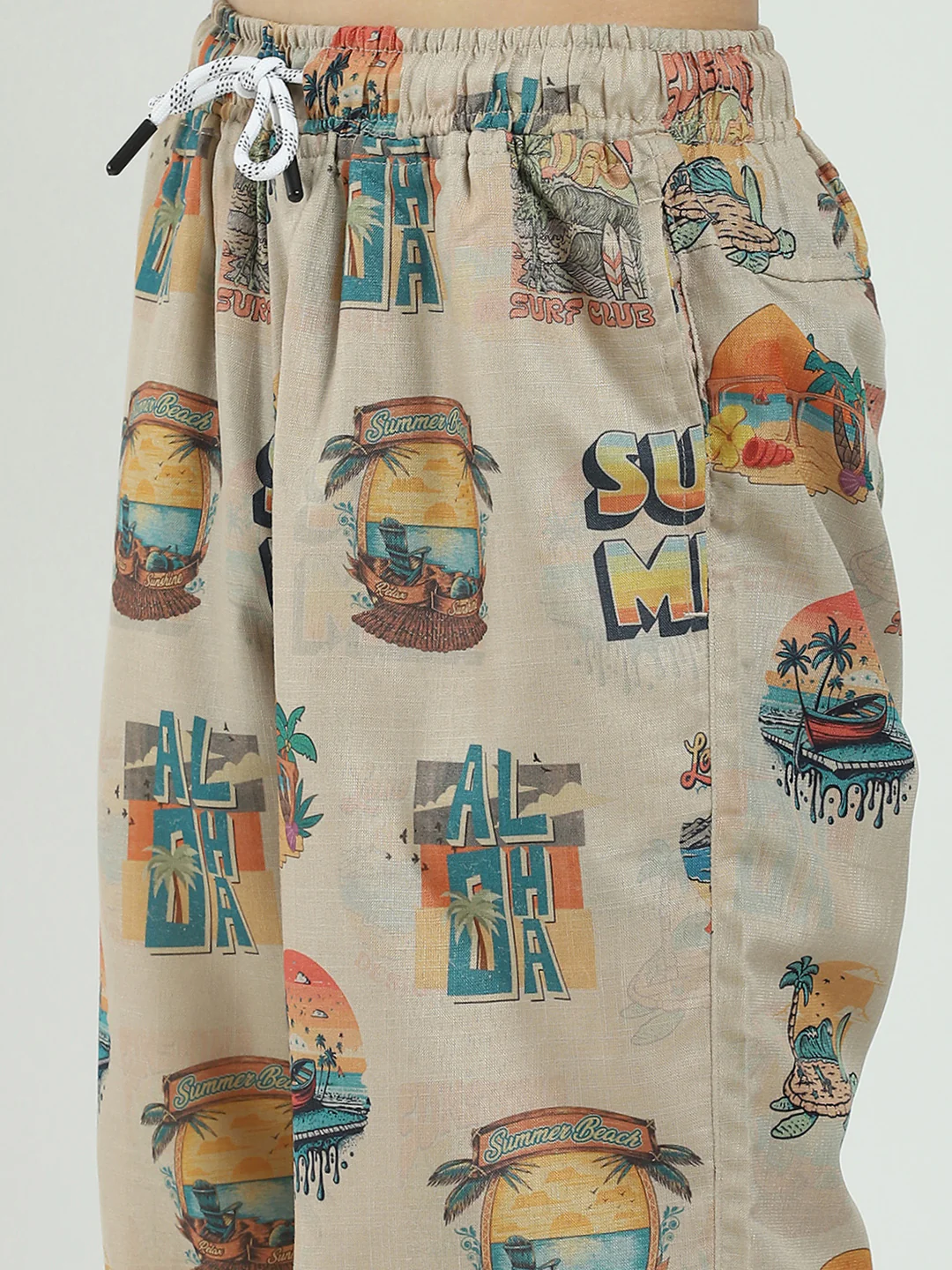 Boys Beige Printed Collar Half Sleeve Cords Set - Image 9
