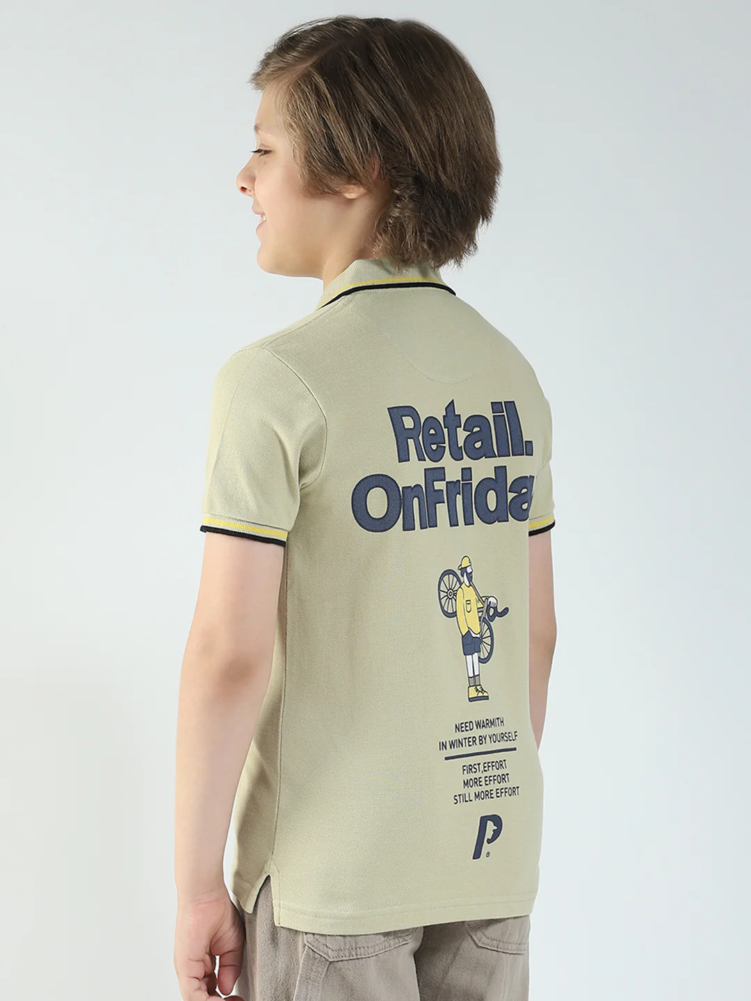 Boys Beige Printed Collar Half Sleeve T-Shirt - Image 5