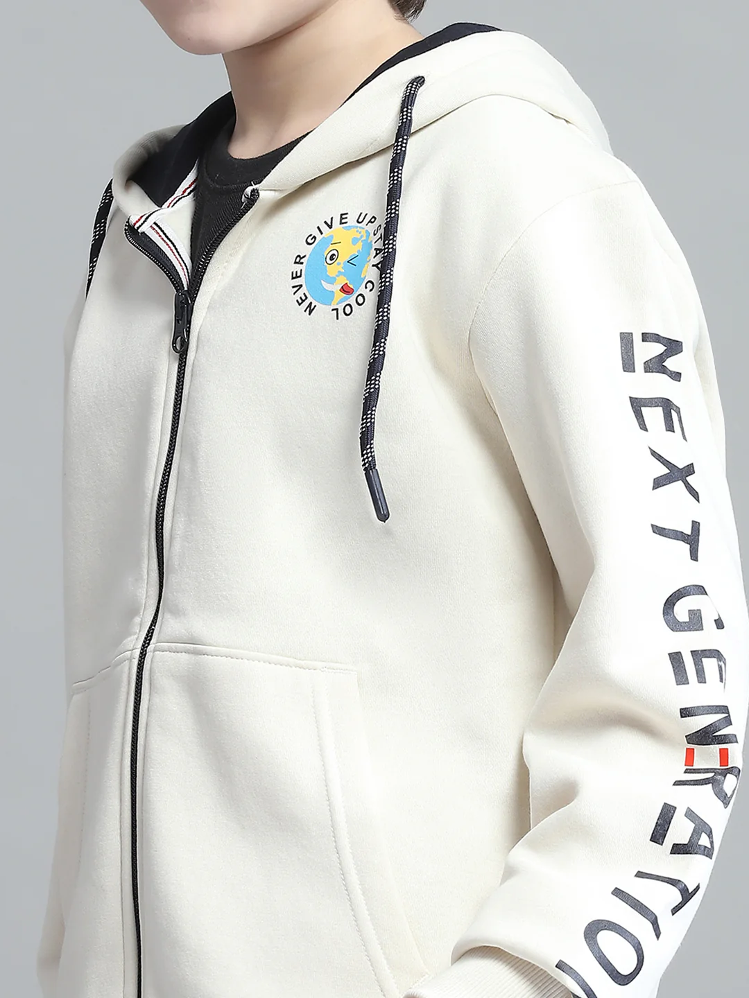 Boys Beige Printed Hooded Full Sleeve Tracksuit - Image 7