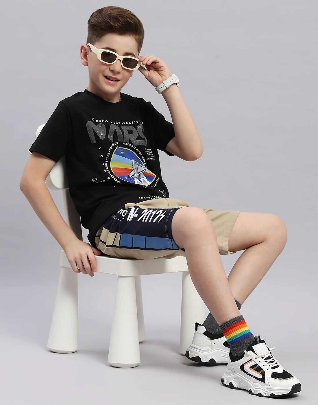 Boys Beige Printed Regular Fit Bermuda - Image 2