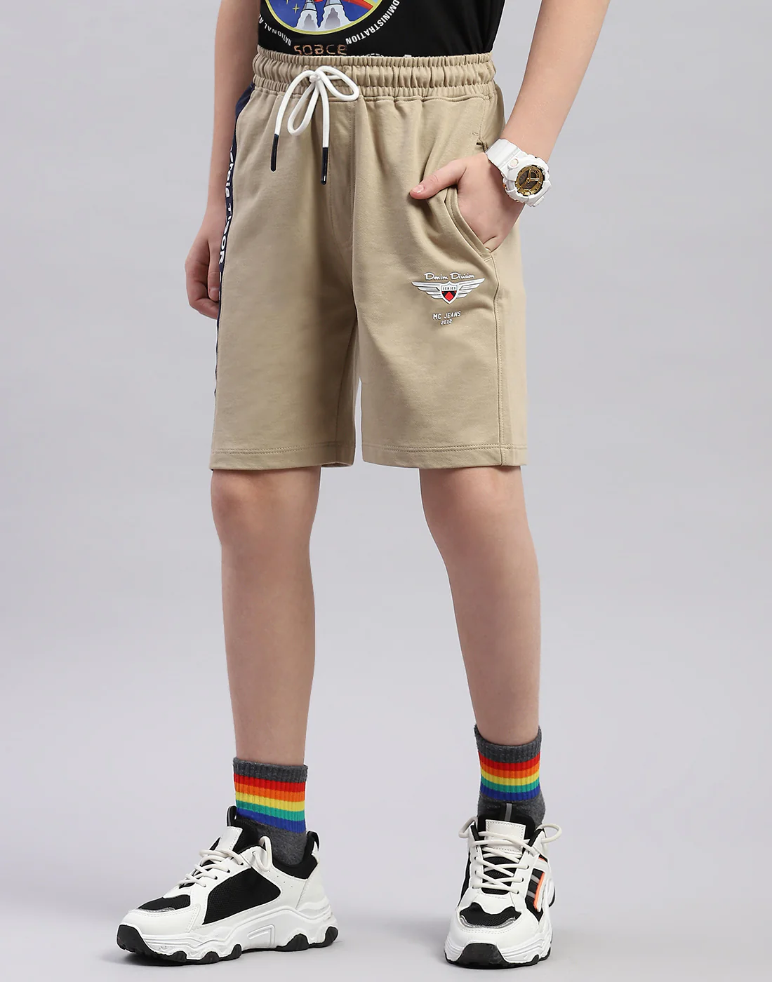 Boys Beige Printed Regular Fit Bermuda - Image 3