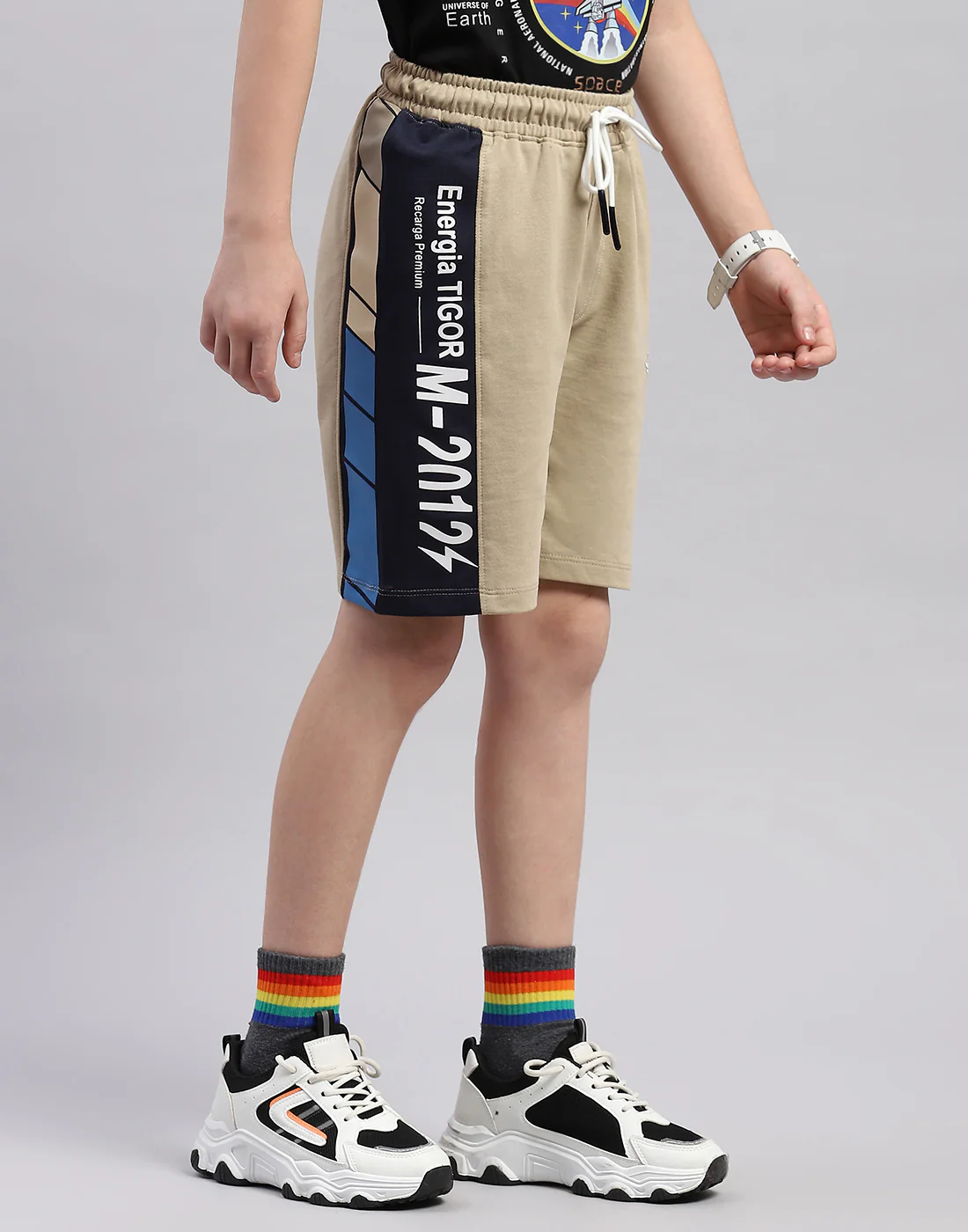 Boys Beige Printed Regular Fit Bermuda - Image 4