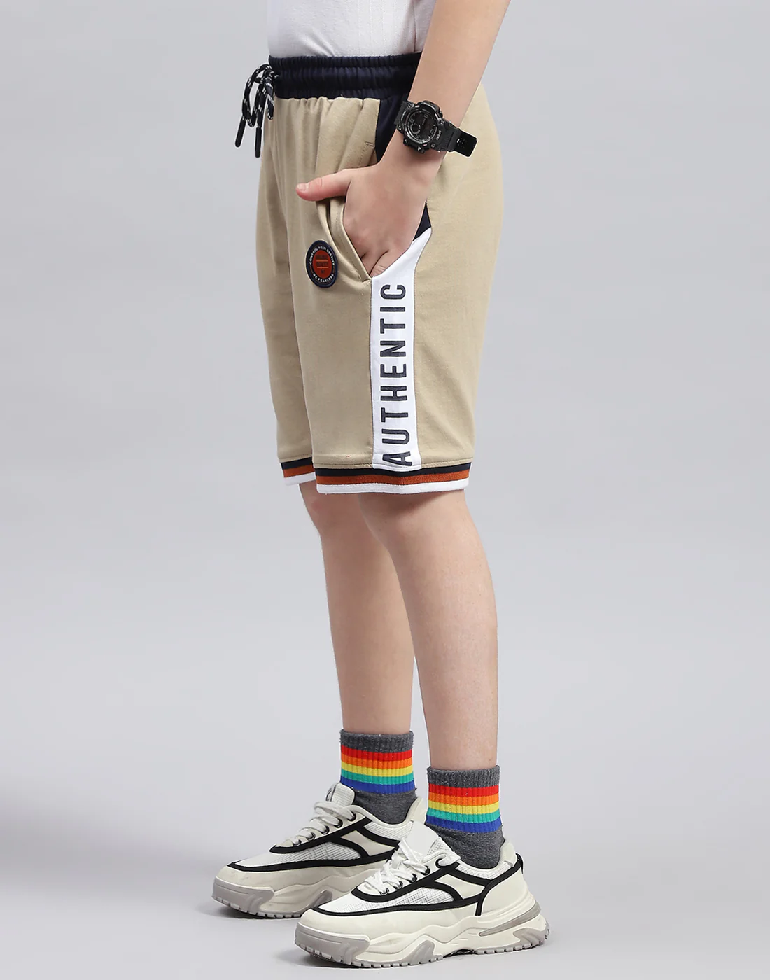 Boys Beige Printed Regular Fit Bermuda - Image 3