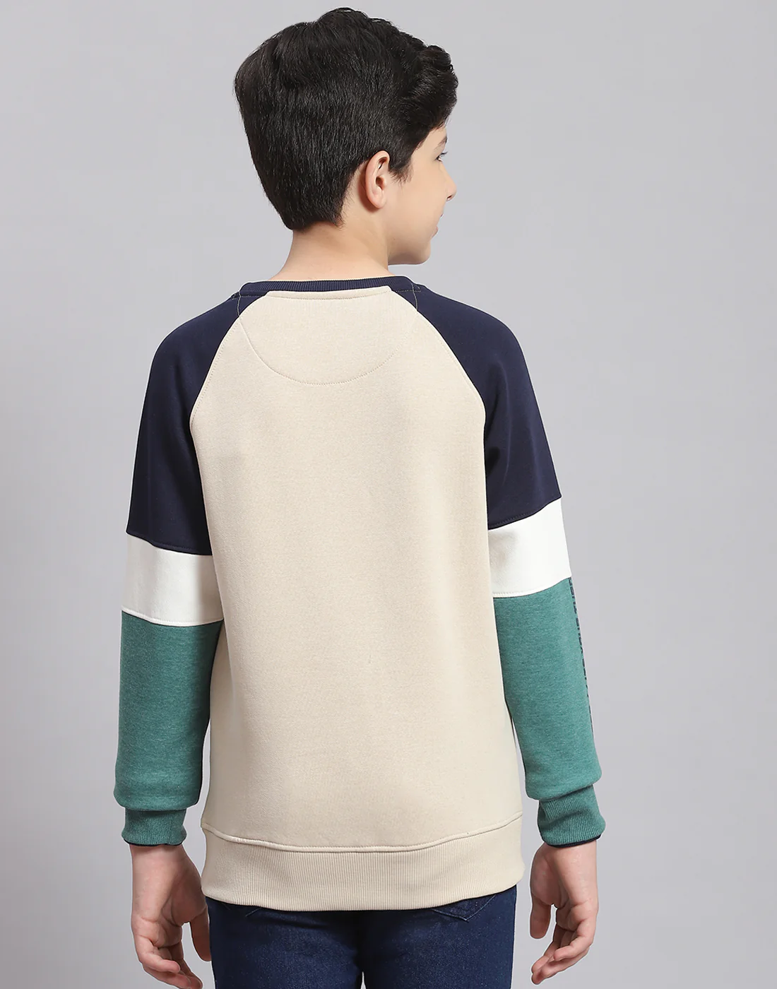 Boys Beige Printed Round Neck Full Sleeve Sweatshirt - Image 5