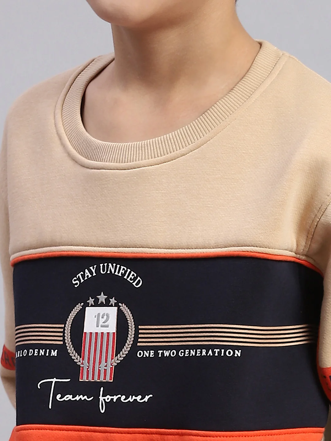 Boys Beige Printed Round Neck Full Sleeve Sweatshirt - Image 6
