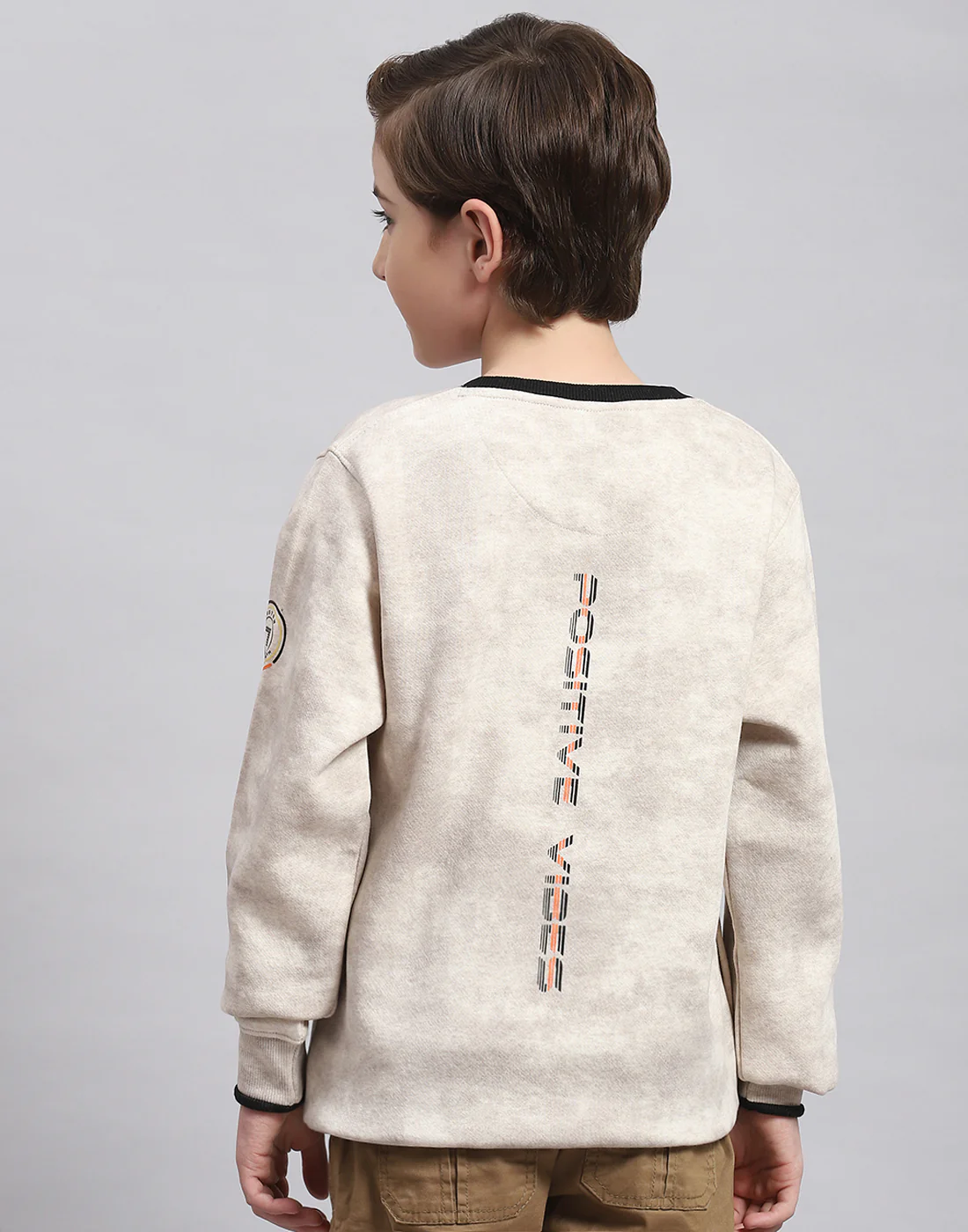 Boys Beige Printed Round Neck Full Sleeve Sweatshirt - Image 5