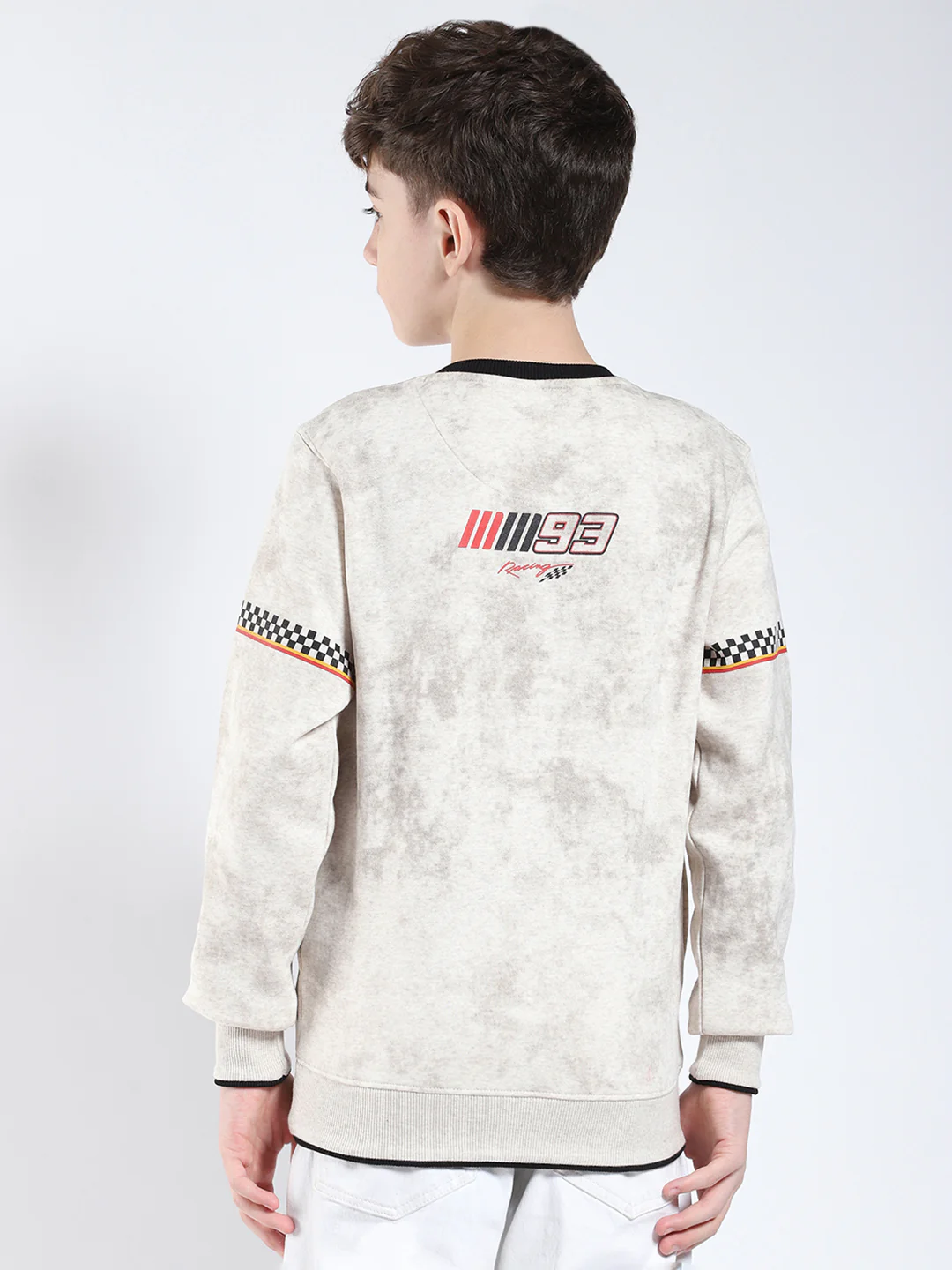 Boys Beige Printed Round Neck Full Sleeve Sweatshirt - Image 5