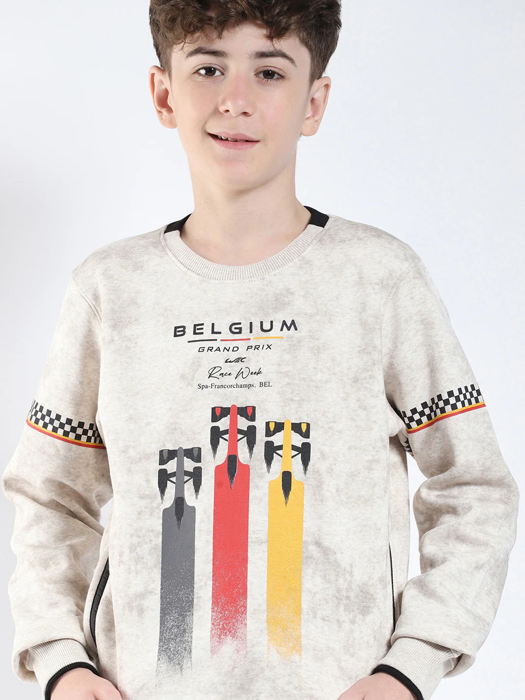 Boys Beige Printed Round Neck Full Sleeve Sweatshirt - Image 7