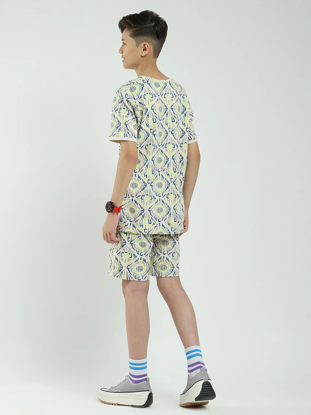 Boys Beige Printed Round Neck Half Sleeve Bermuda Set - Image 5