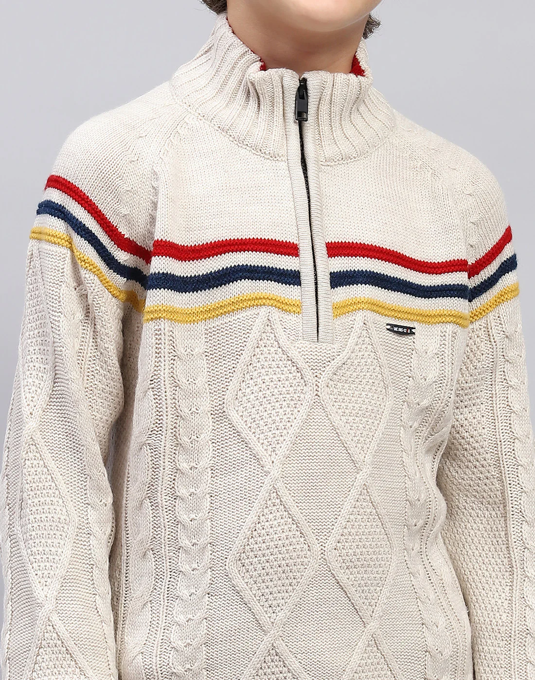 Boys Beige Self Design Turtle Neck Full Sleeve Pullover - Image 7