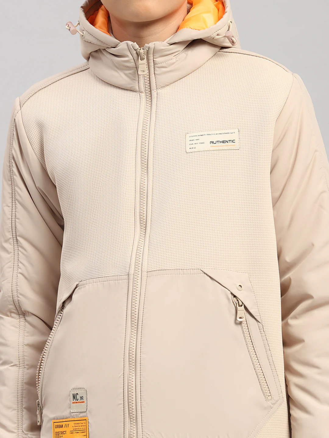 Boys Beige Solid Hooded Full Sleeve Jacket - Image 6