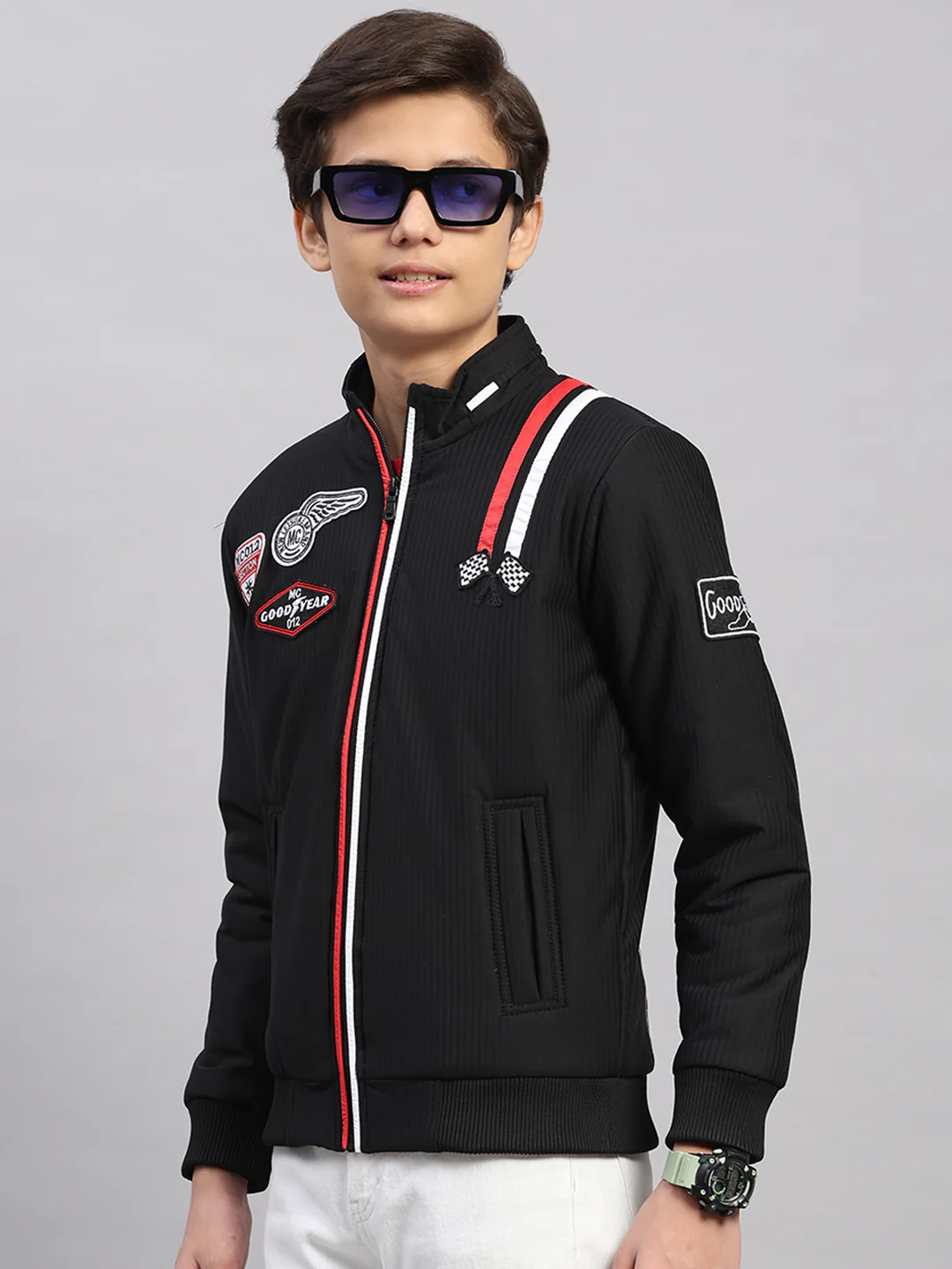 Boys Black Embroidered Collar Full Sleeve Jacket - Image 3