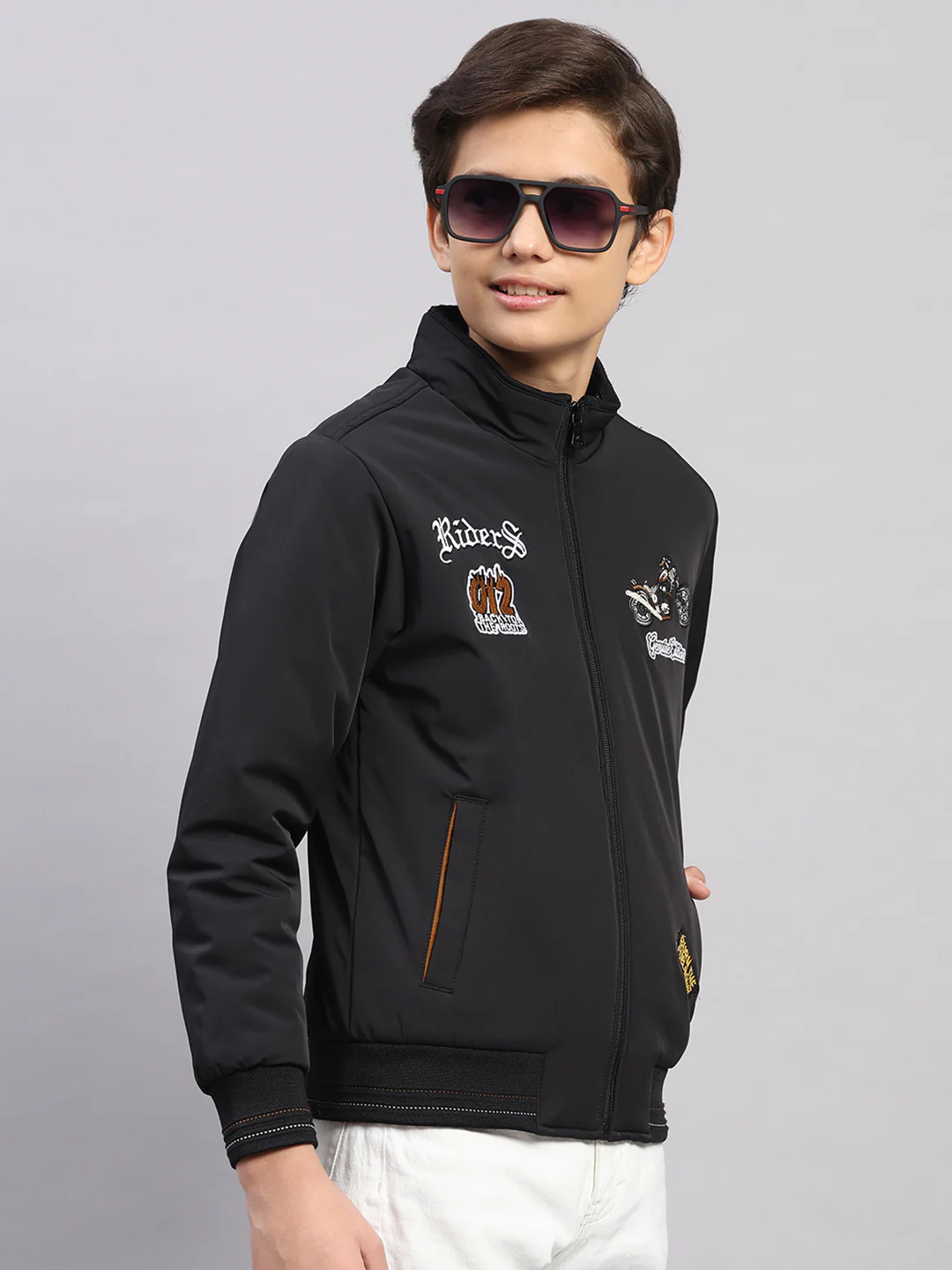 Boys Black Embroidered Collar Full Sleeve Jacket - Image 4
