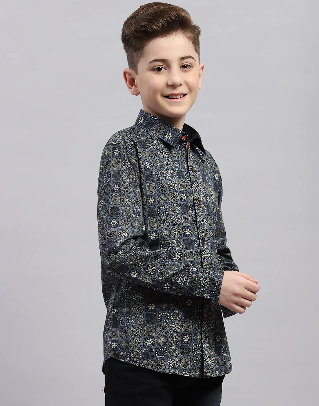 Boys Black Printed Collar Full Sleeve Shirt - Image 4