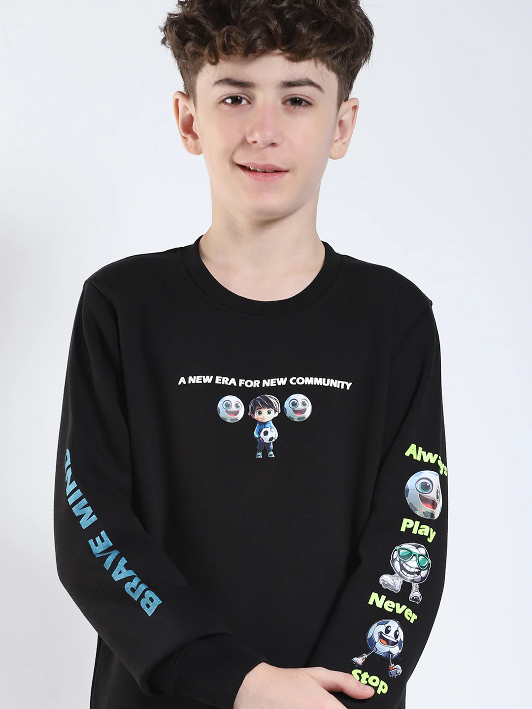 Boys Black Printed Collar Full Sleeve Winter Tracksuit - Image 6