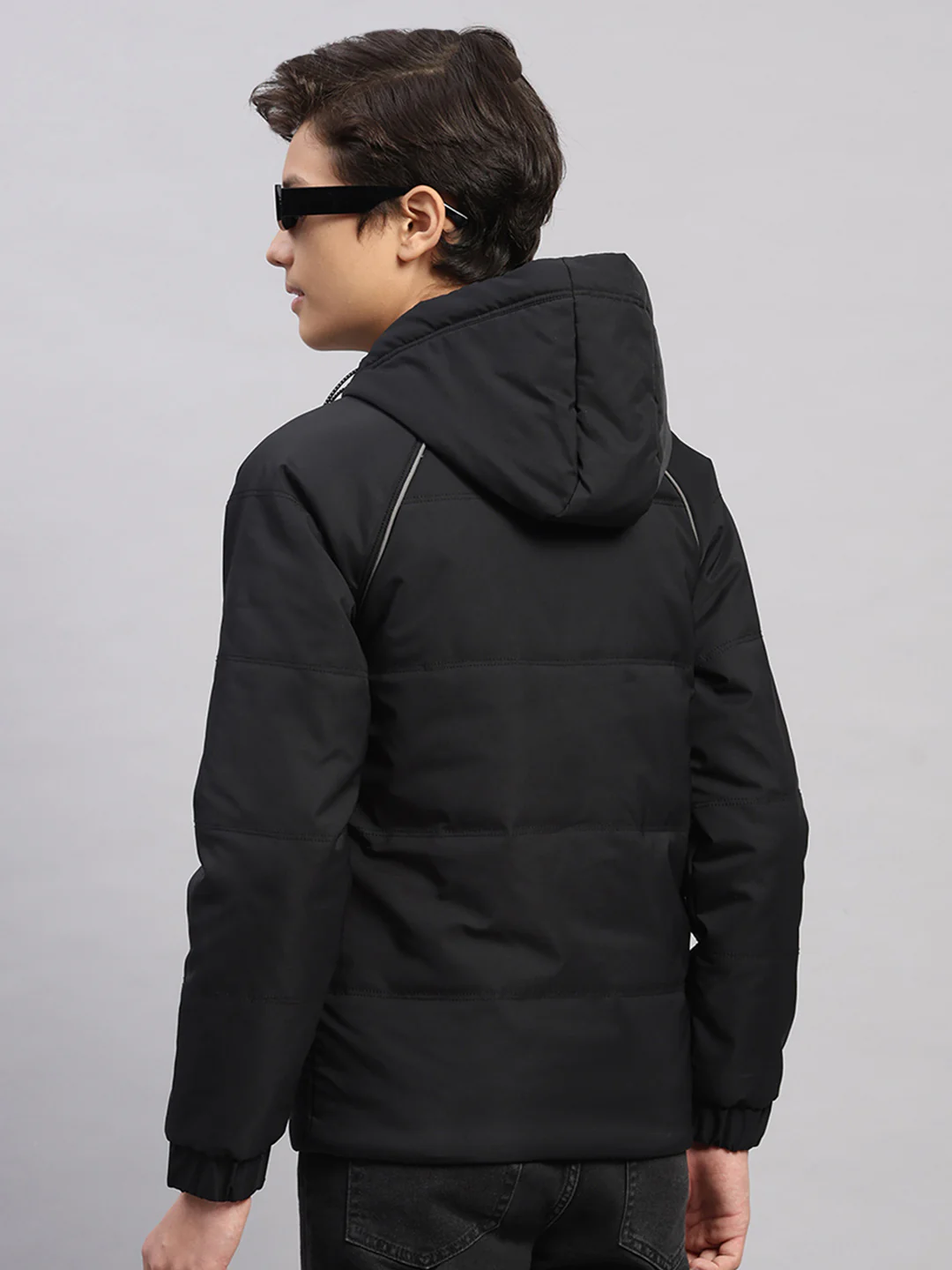 Boys Black Printed Hooded Full Sleeve Jacket - Image 5