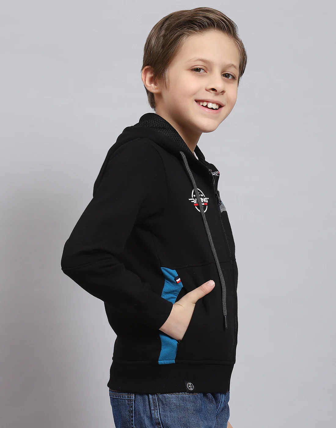 Boys Black Printed Hooded Full Sleeve Sweatshirt - Image 4