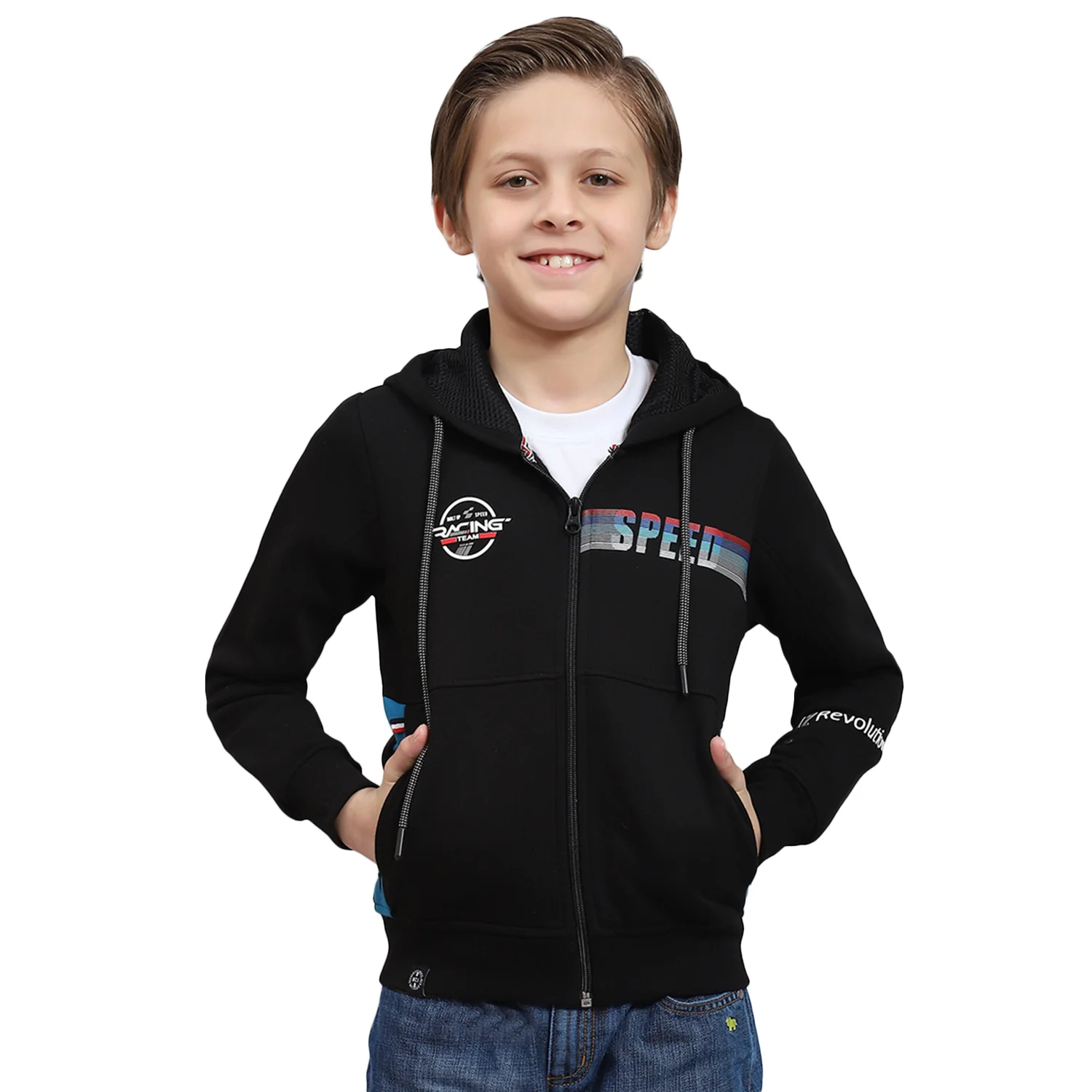 Boys Black Printed Hooded Full Sleeve Sweatshirt - Image 5