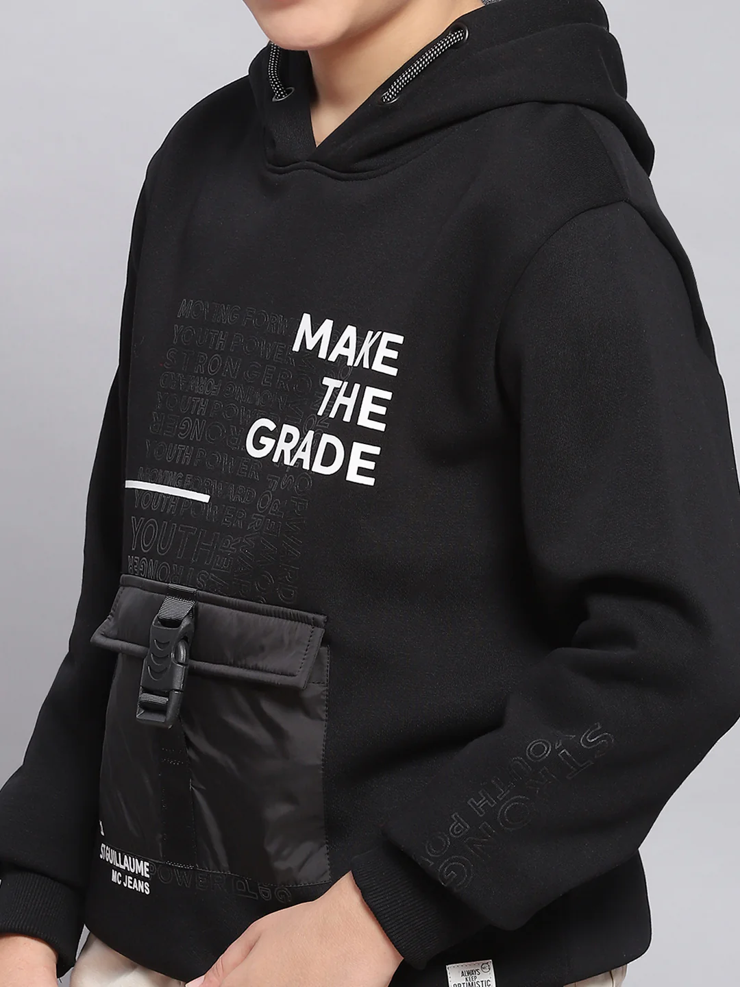 Boys Black Printed Hooded Full Sleeve Sweatshirt - Image 6