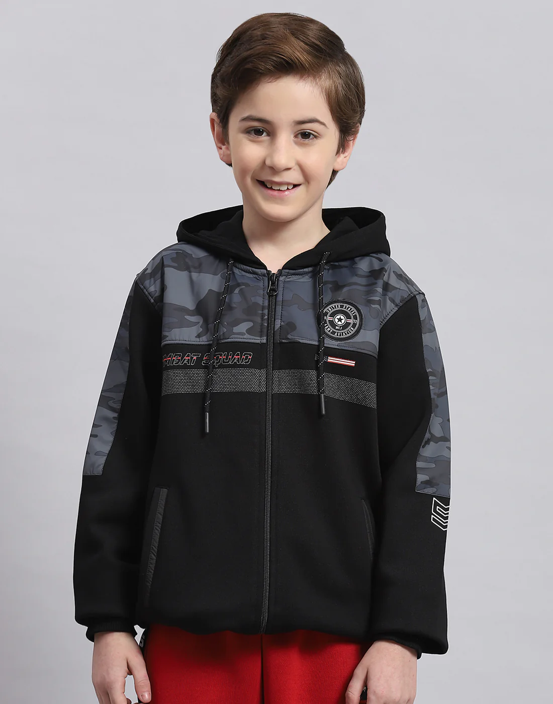 Boys Black Printed Hooded Full Sleeve Sweatshirt - Image 2