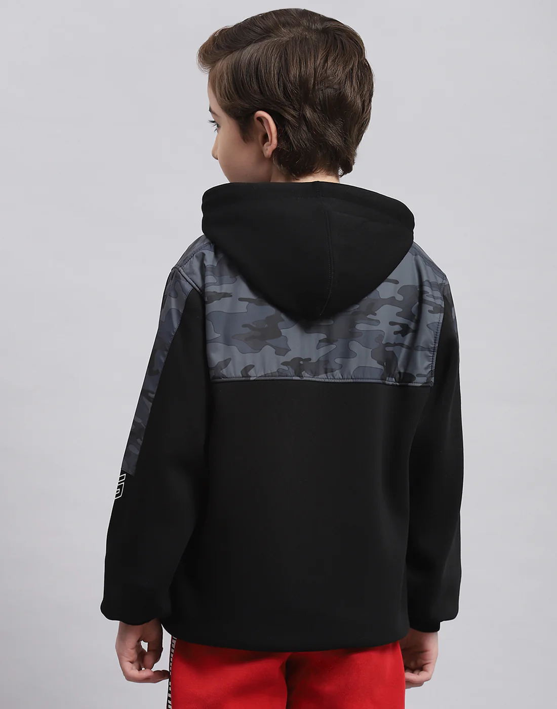 Boys Black Printed Hooded Full Sleeve Sweatshirt - Image 5