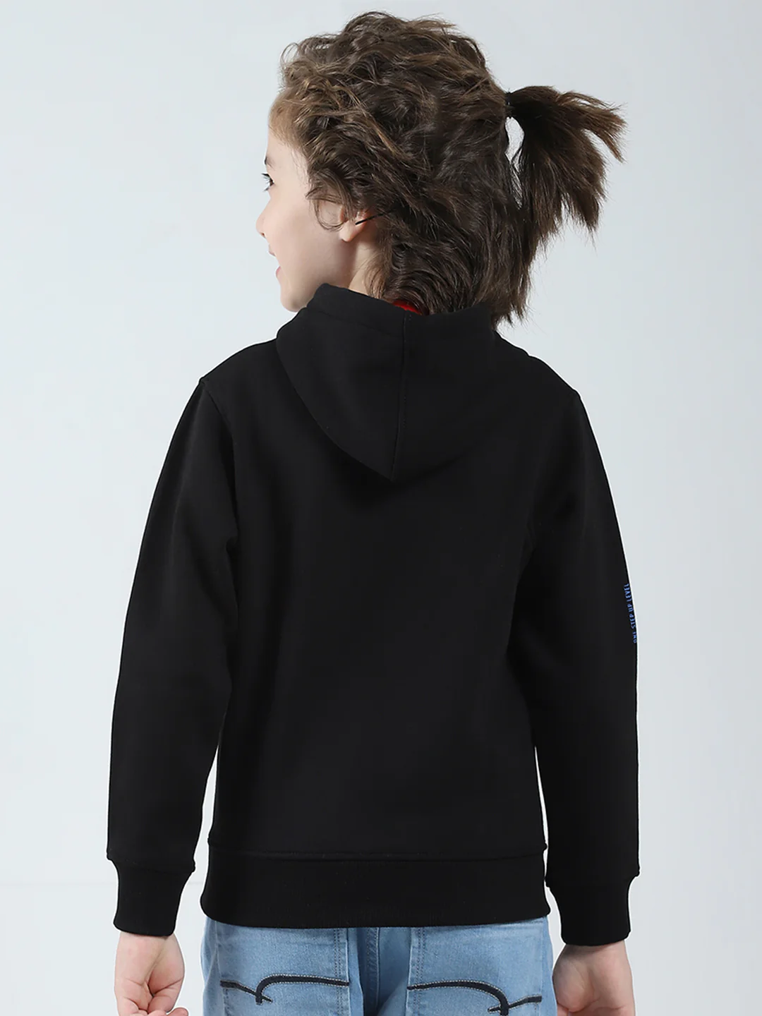 Boys Black Printed Hooded Full Sleeve Sweatshirt - Image 5