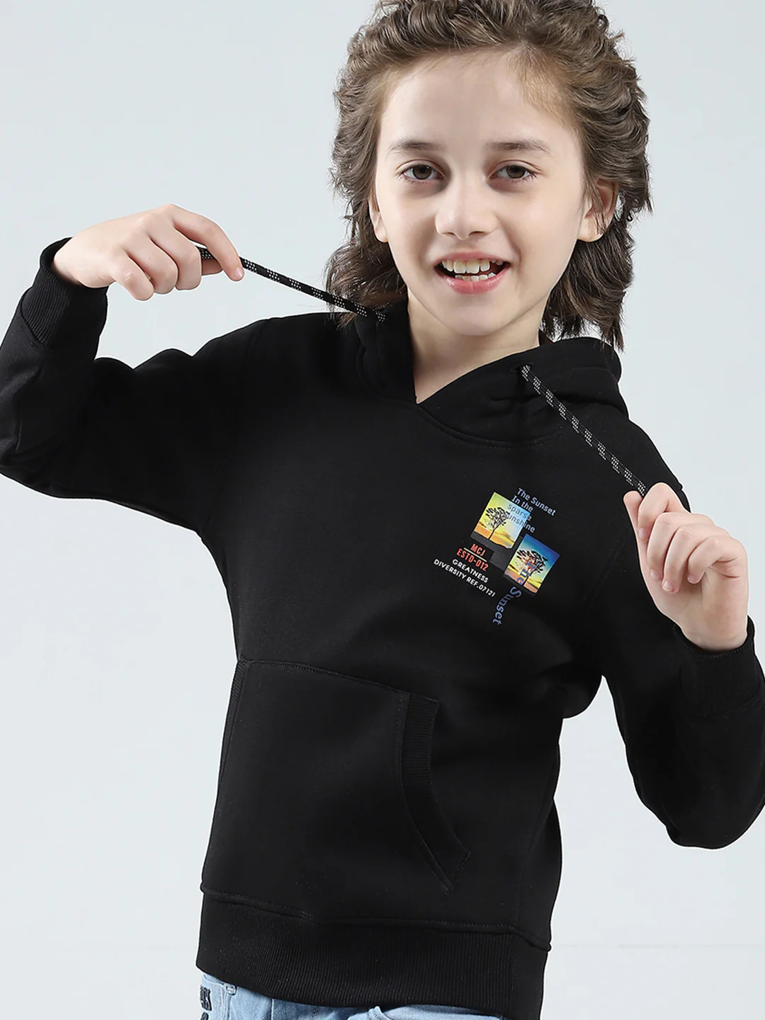 Boys Black Printed Hooded Full Sleeve Sweatshirt - Image 6