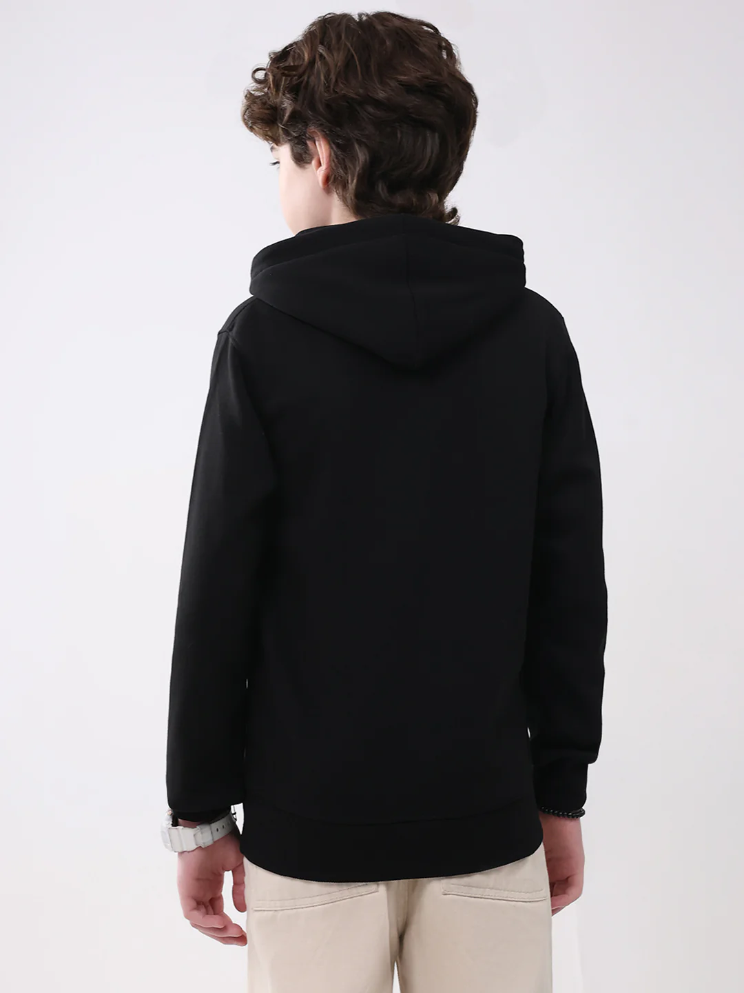 Boys Black Printed Hooded Full Sleeve Sweatshirt - Image 5