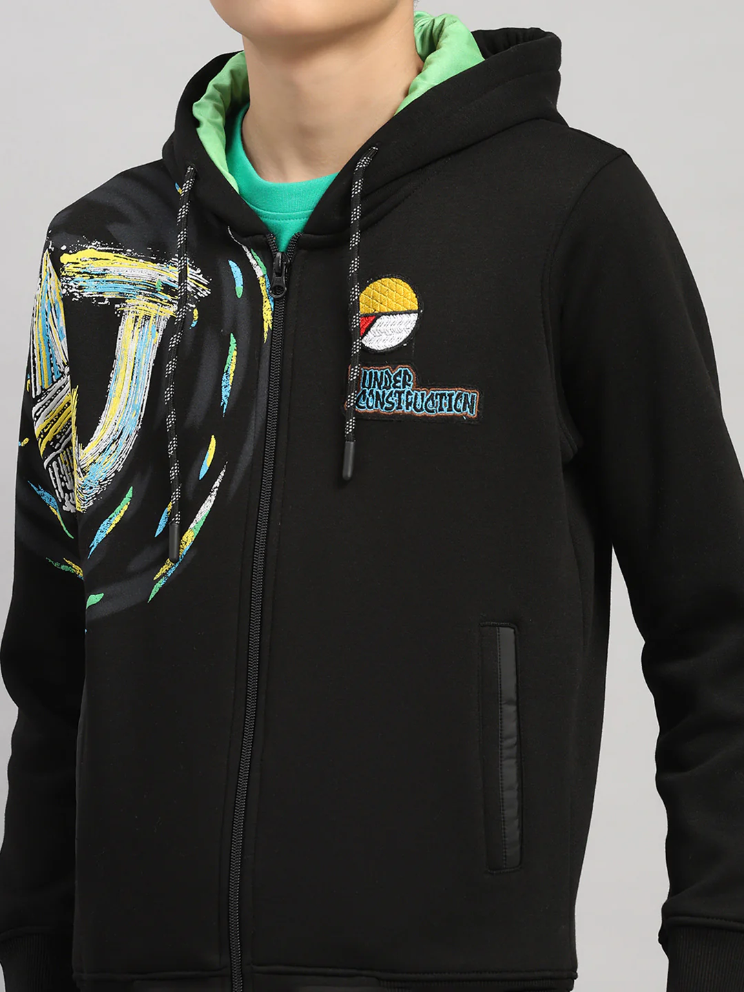 Boys Black Printed Hooded Full Sleeve Sweatshirt - Image 6