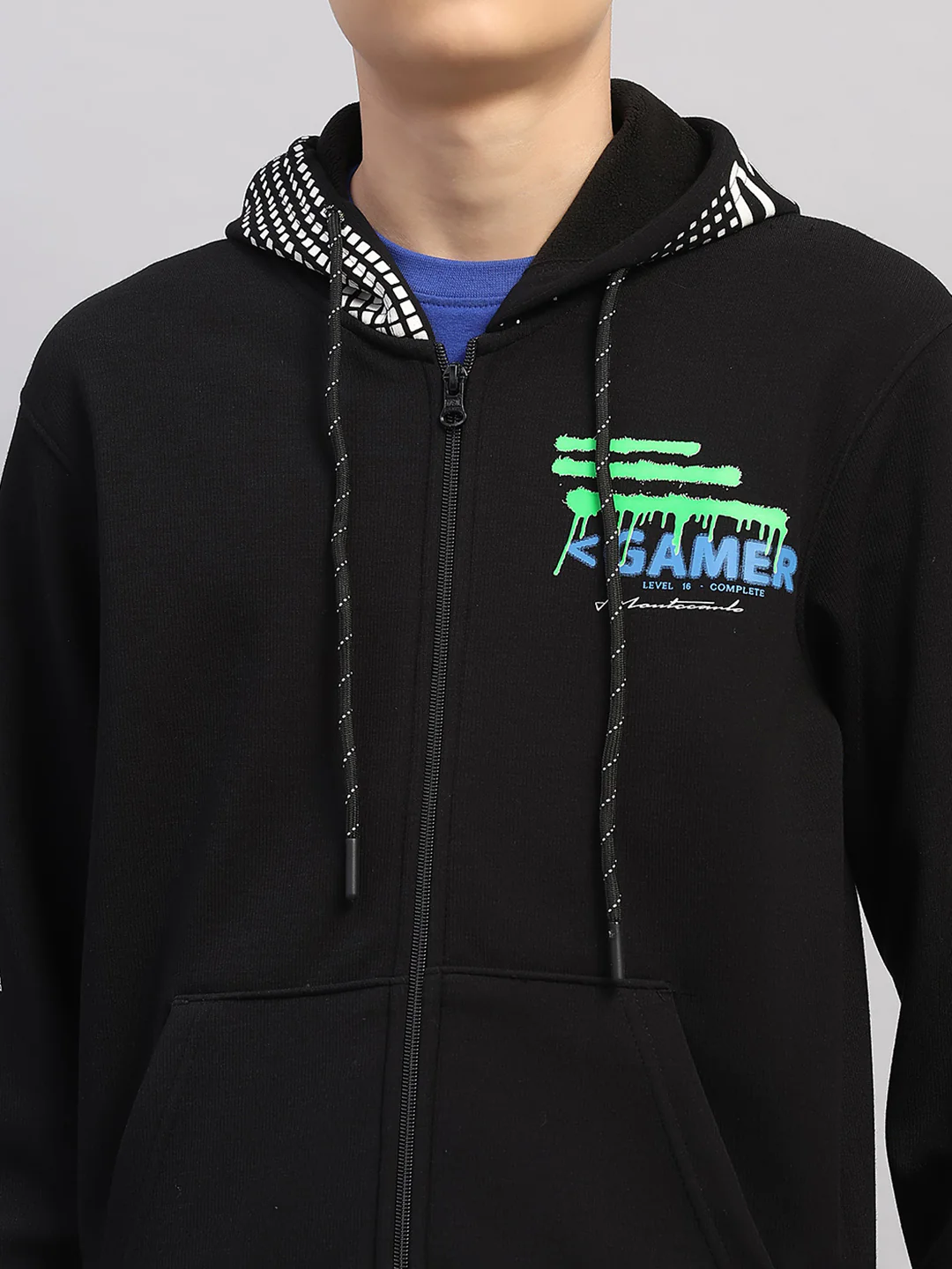 Boys Black Printed Hooded Full Sleeve Sweatshirt - Image 7