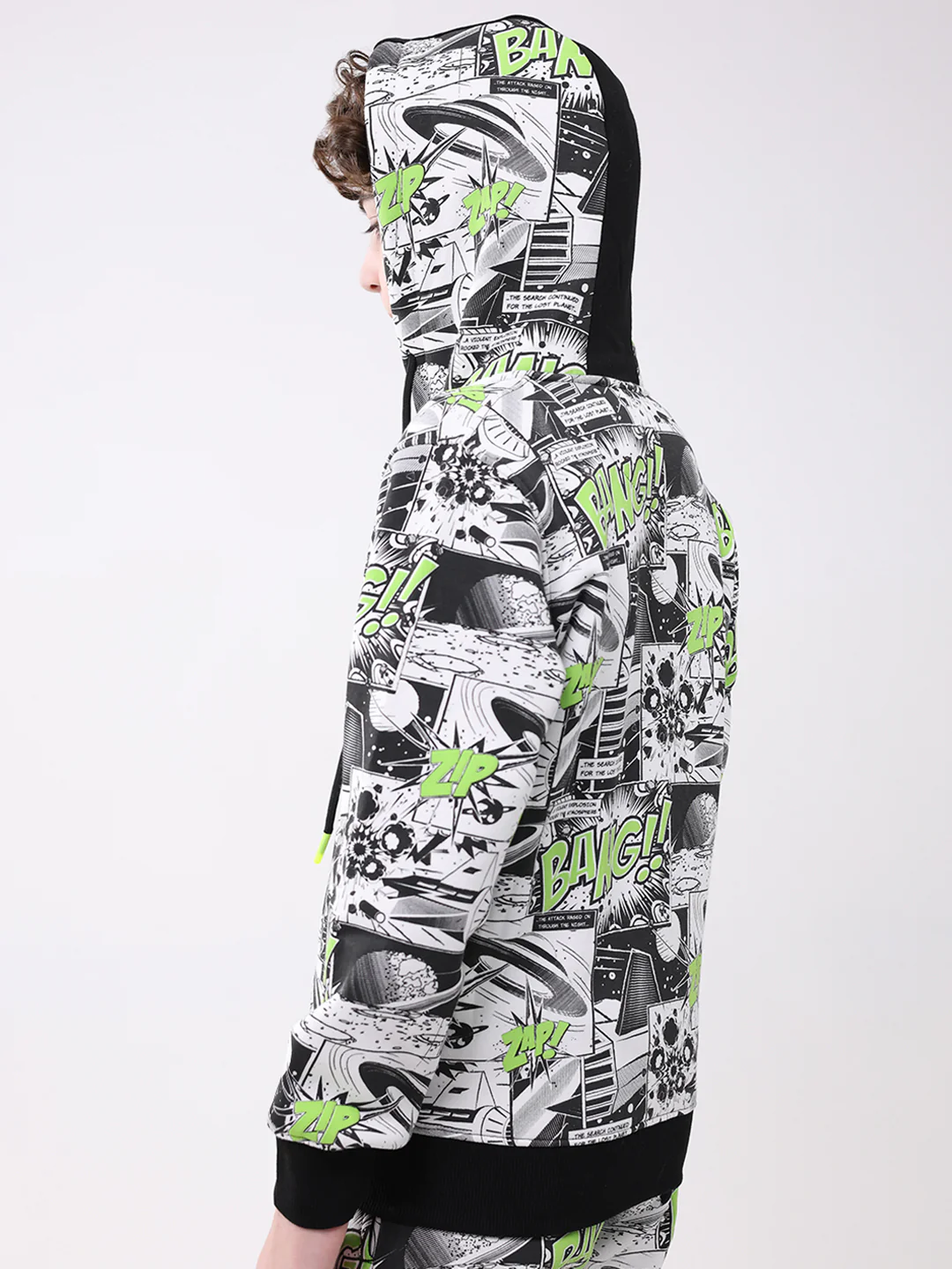 Boys Black Printed Hooded Full Sleeve Winter Tracksuit - Image 6