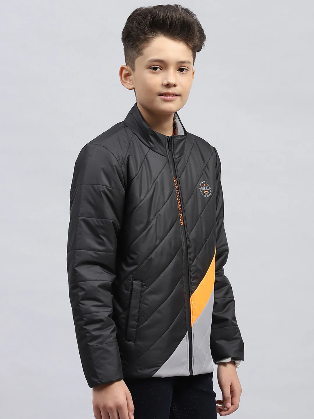Boys Black Printed Mock Neck Full Sleeve Jacket - Image 4