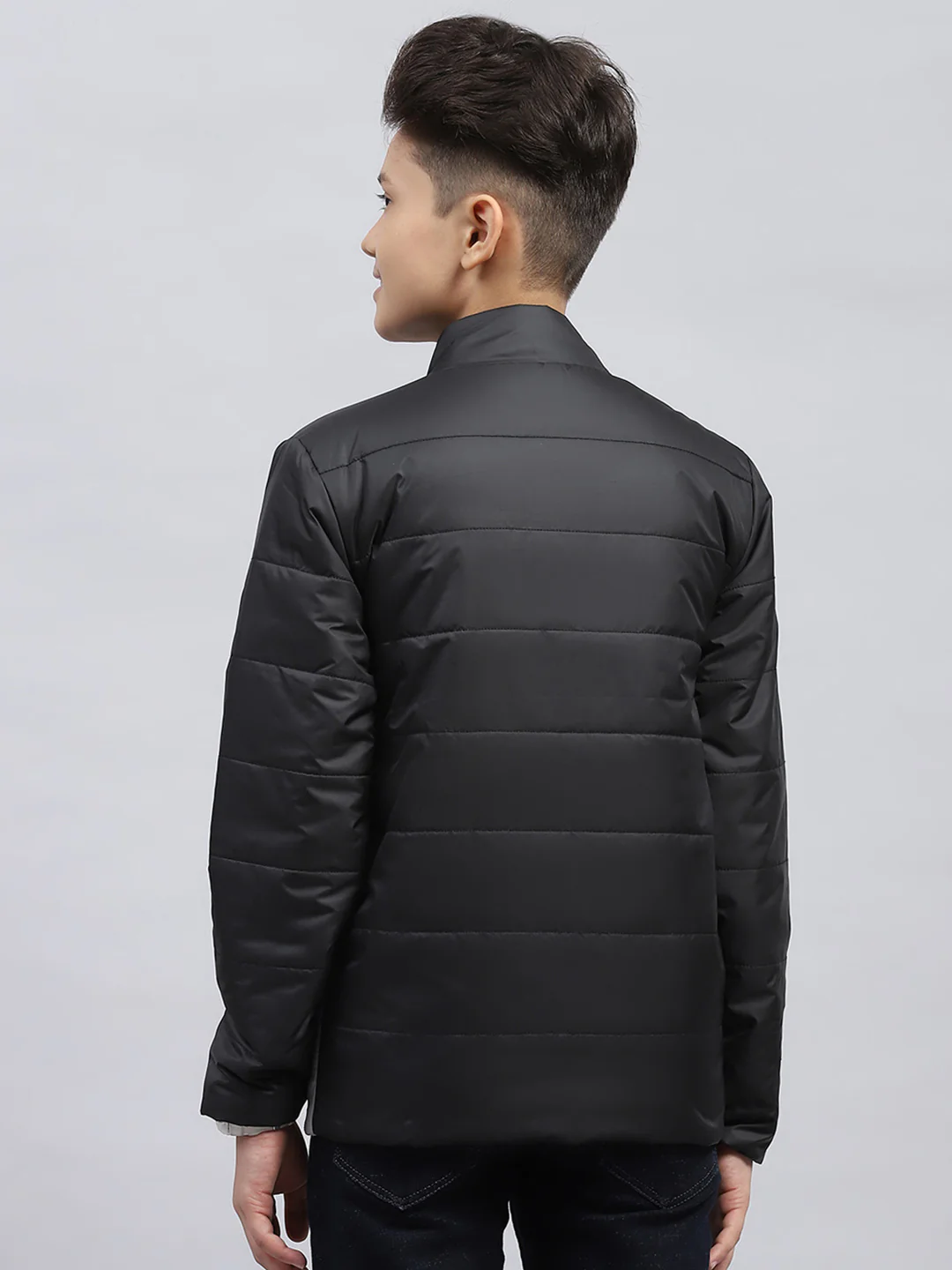 Boys Black Printed Mock Neck Full Sleeve Jacket - Image 5