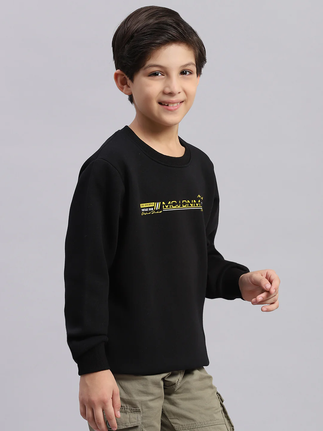 Boys Black Printed Round Neck Full Sleeve Sweatshirt - Image 4