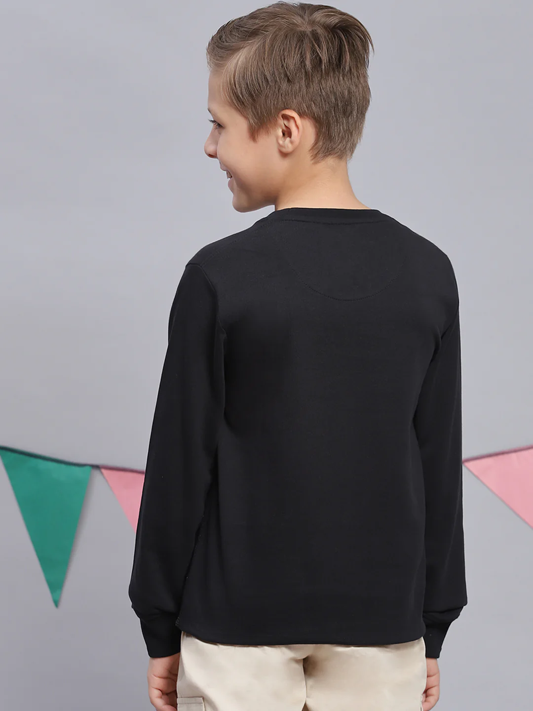 Boys Black Printed Round Neck Full Sleeve Sweatshirt - Image 5
