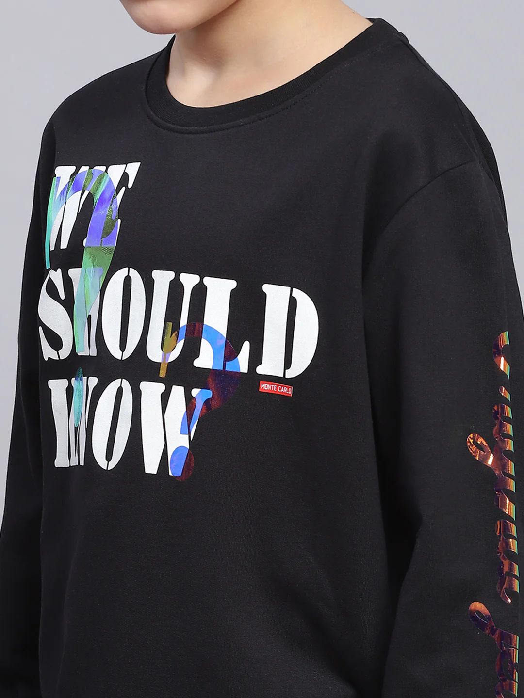 Boys Black Printed Round Neck Full Sleeve Sweatshirt - Image 6