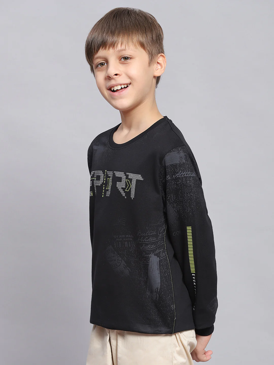 Boys Black Printed Round Neck Full Sleeve Sweatshirt - Image 3