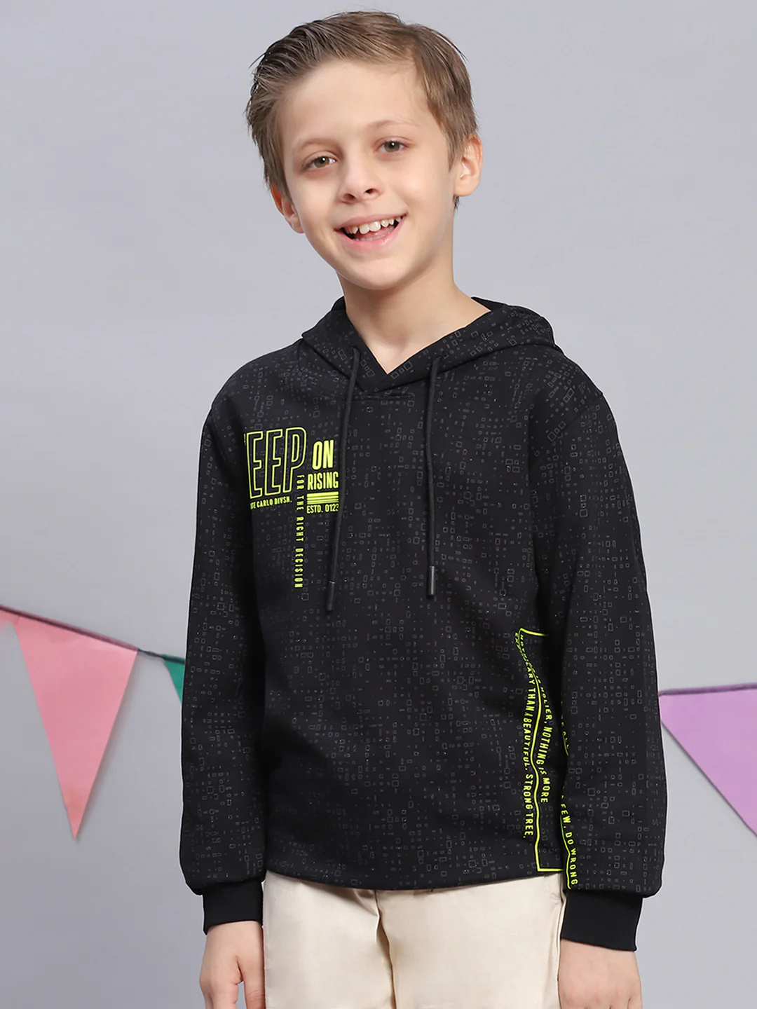 Boys Black Printed Round Neck Full Sleeve Sweatshirt - Image 4