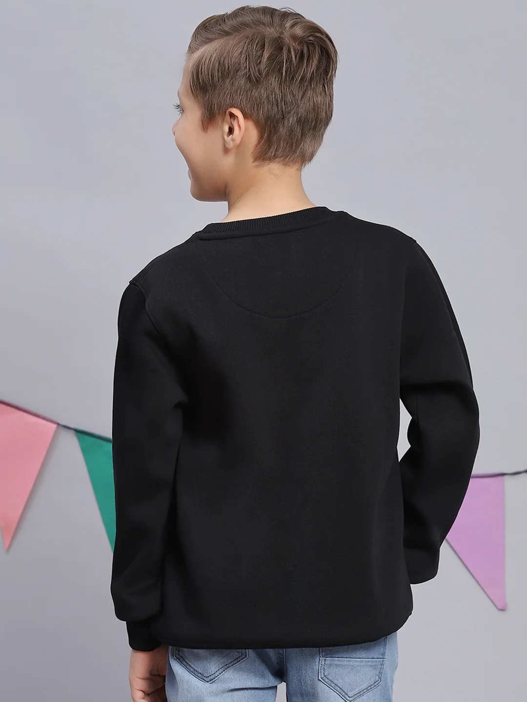 Boys Black Printed Round Neck Full Sleeve Sweatshirt - Image 5