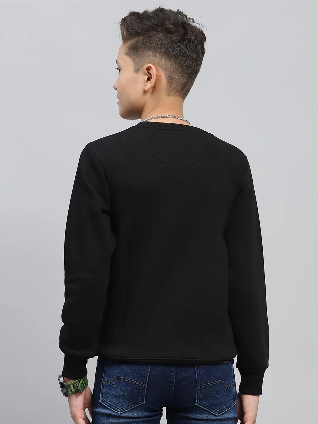 Boys Black Printed Round Neck Full Sleeve Sweatshirt - Image 5