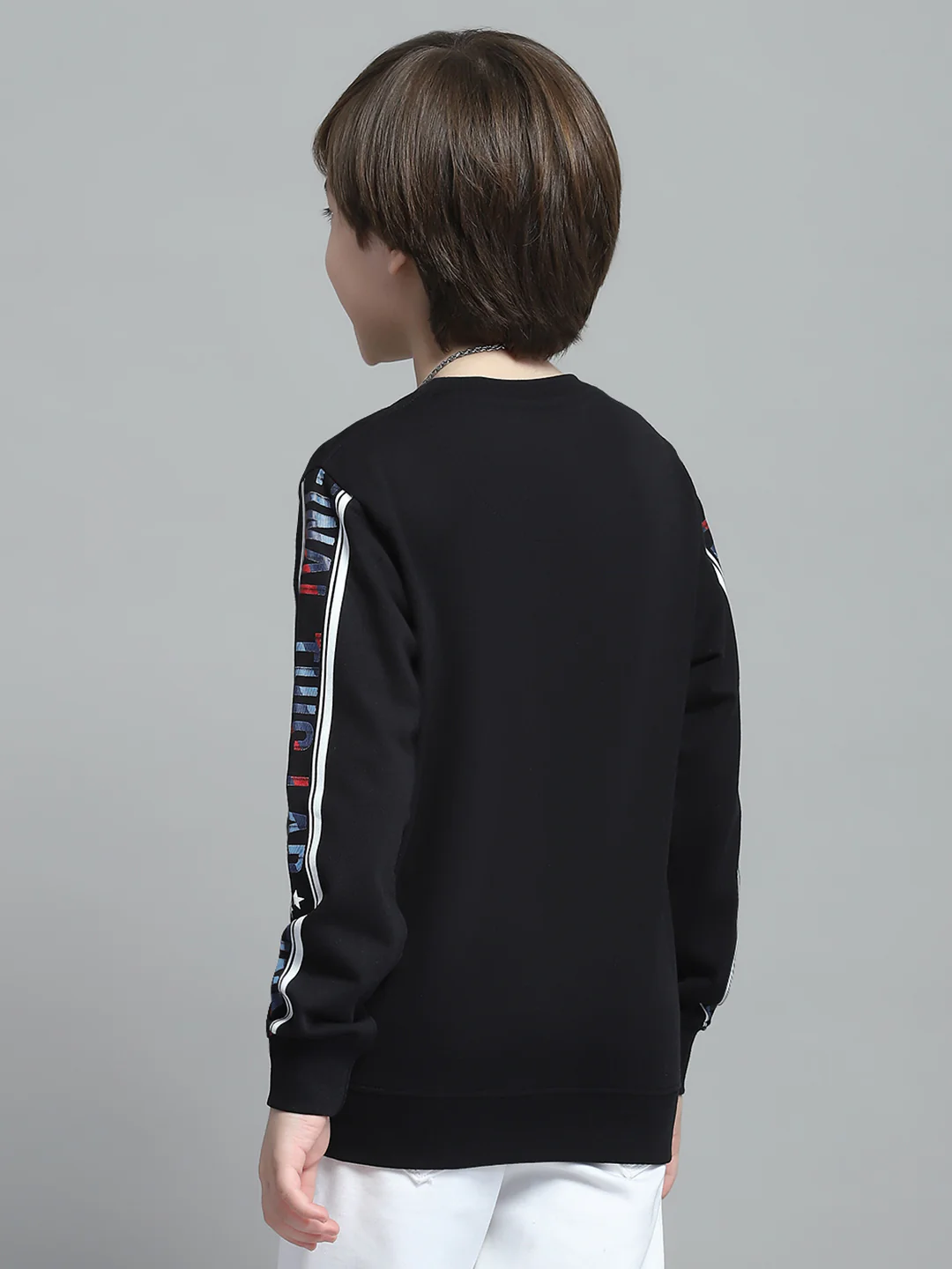 Boys Black Printed Round Neck Full Sleeve Sweatshirt - Image 5