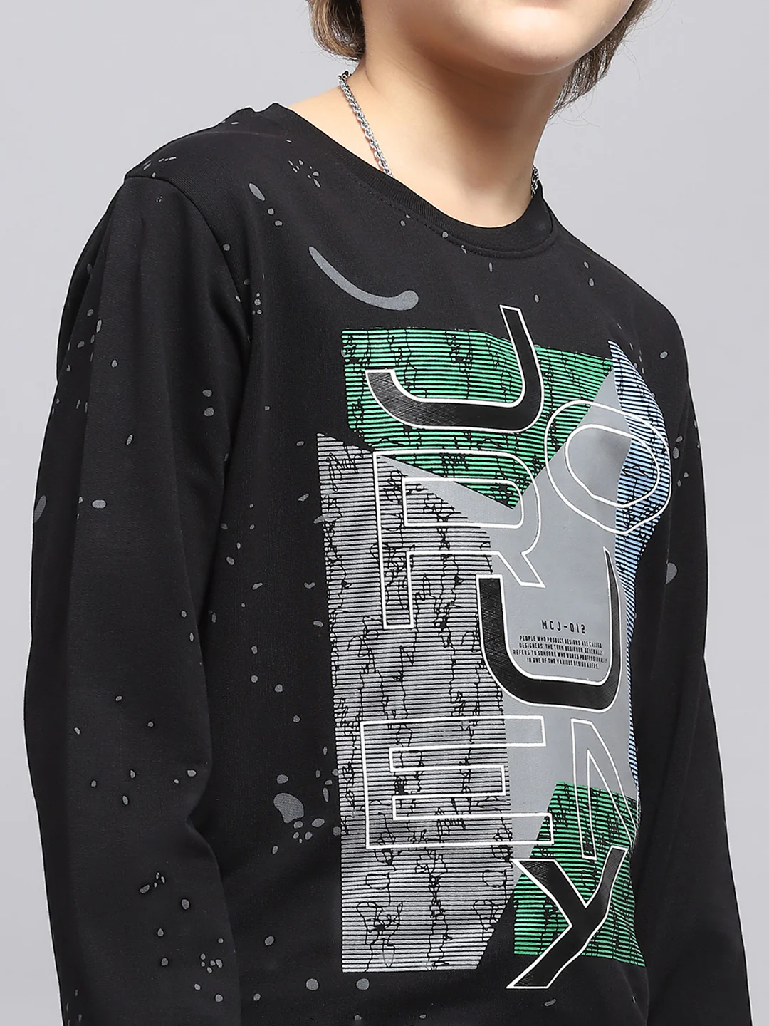 Boys Black Printed Round Neck Full Sleeve Sweatshirt - Image 6