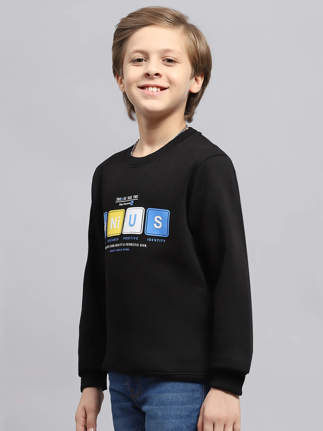 Boys Black Printed Round Neck Full Sleeve Sweatshirt - Image 3