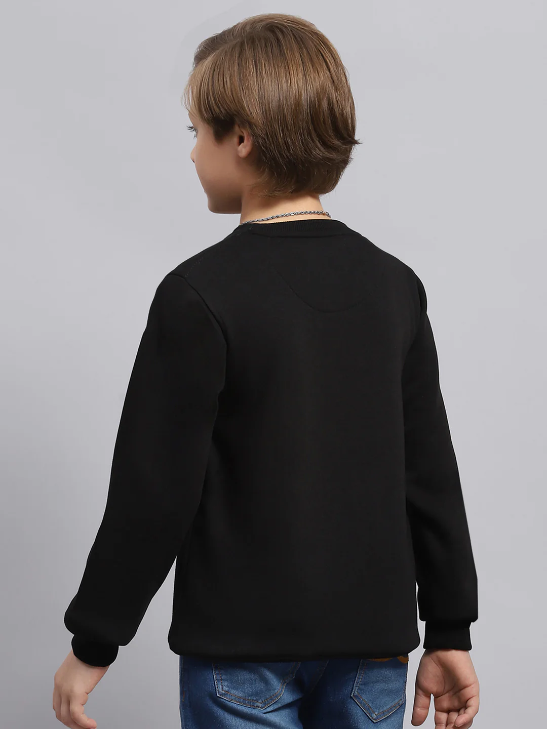 Boys Black Printed Round Neck Full Sleeve Sweatshirt - Image 5