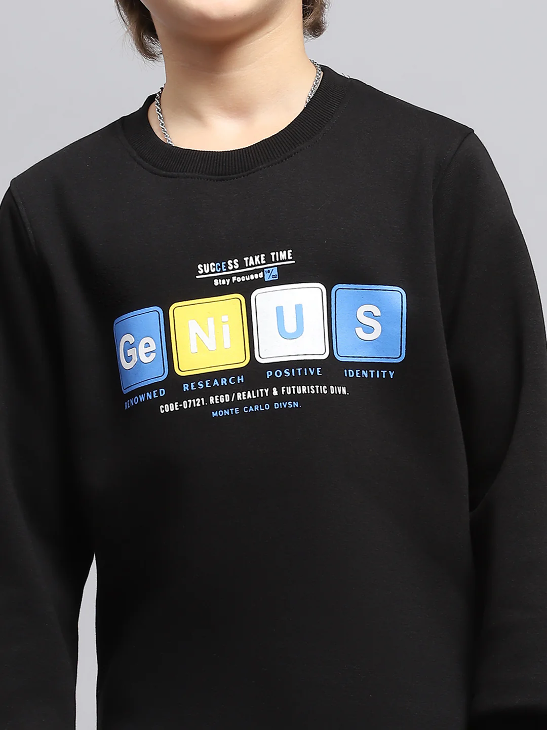 Boys Black Printed Round Neck Full Sleeve Sweatshirt - Image 6