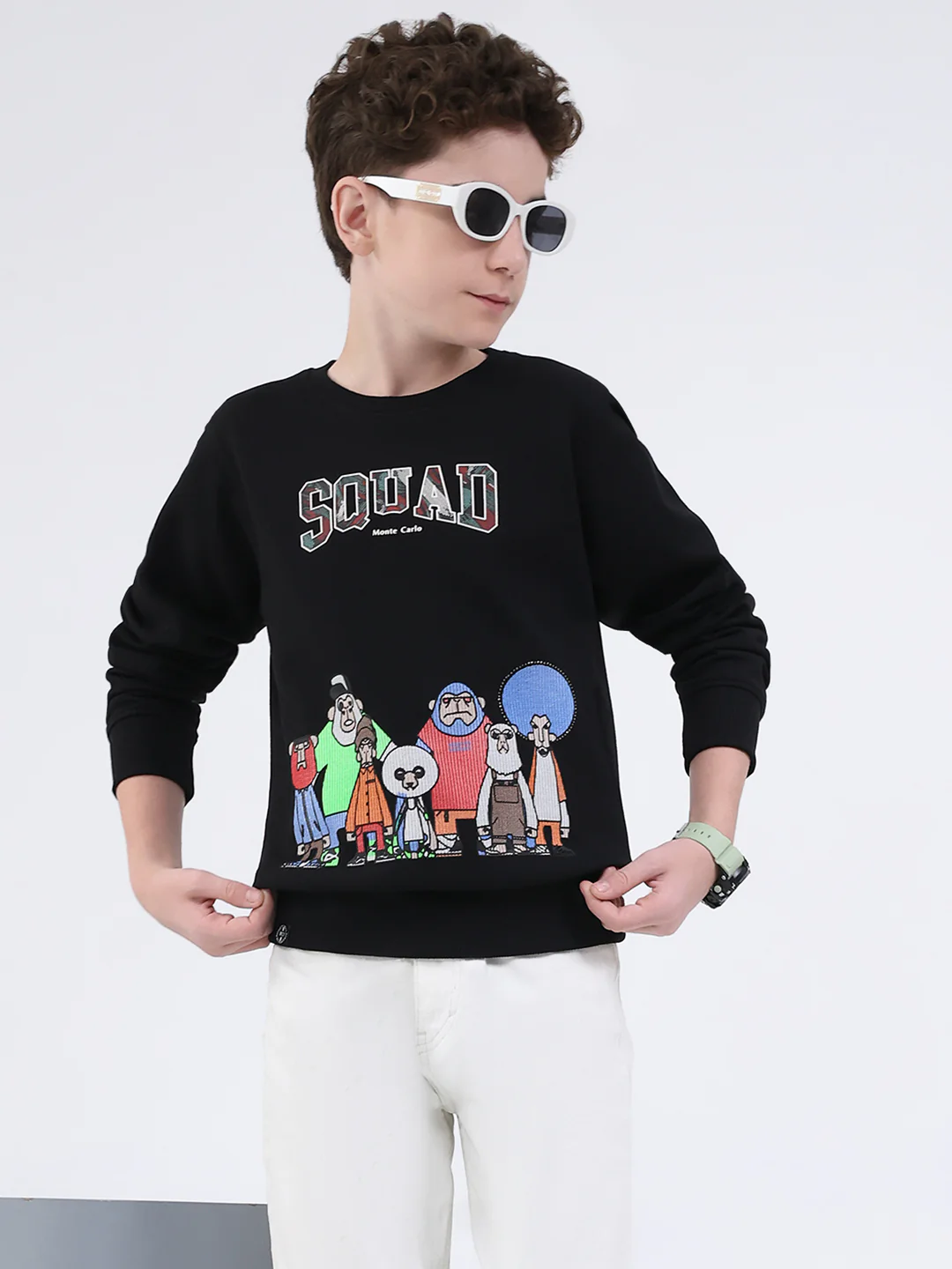 Boys Black Printed Round Neck Full Sleeve Sweatshirt - Image 6